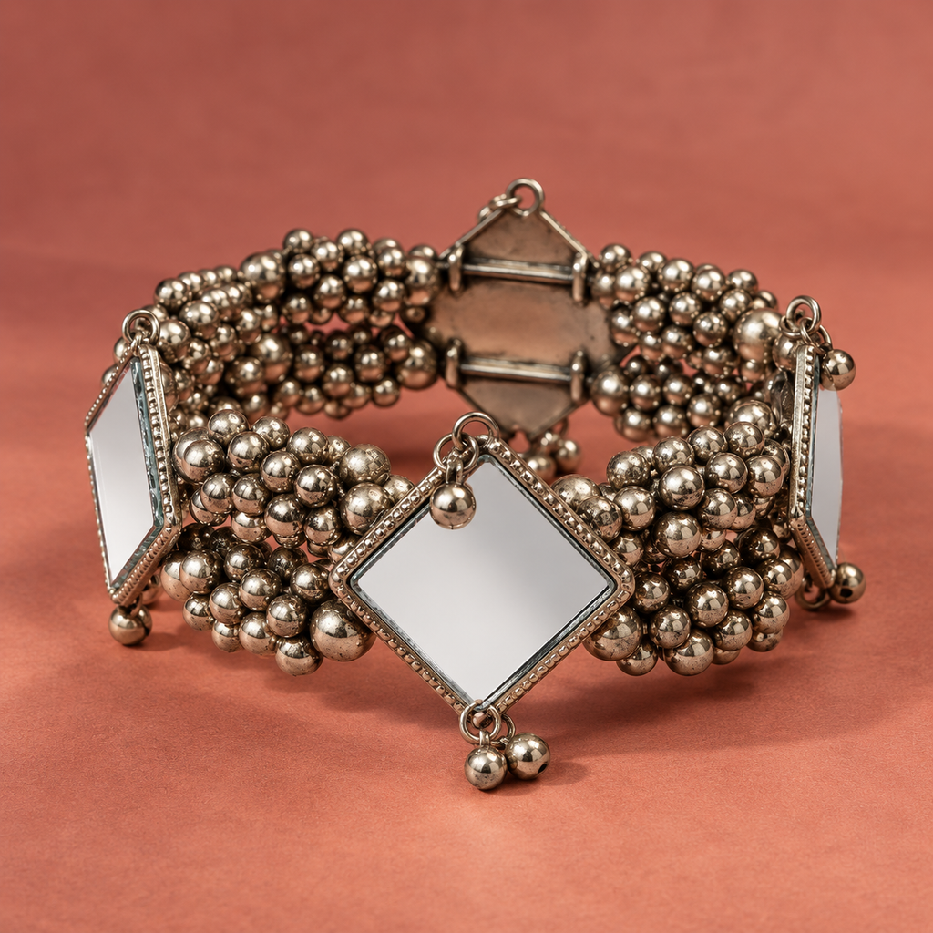 Aaina Oxidised Mirror Bead Bracelet | MyJhumki