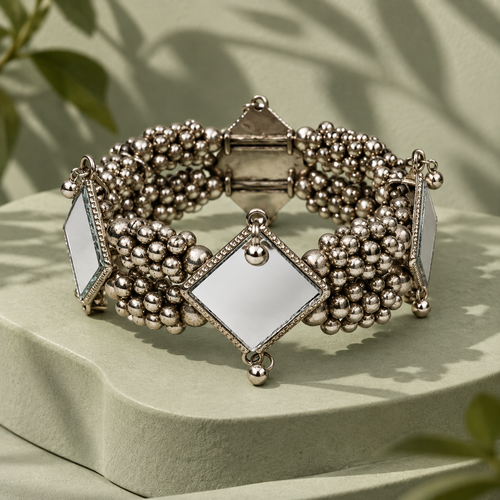 Aaina Oxidised Mirror Bead Bracelet | MyJhumki