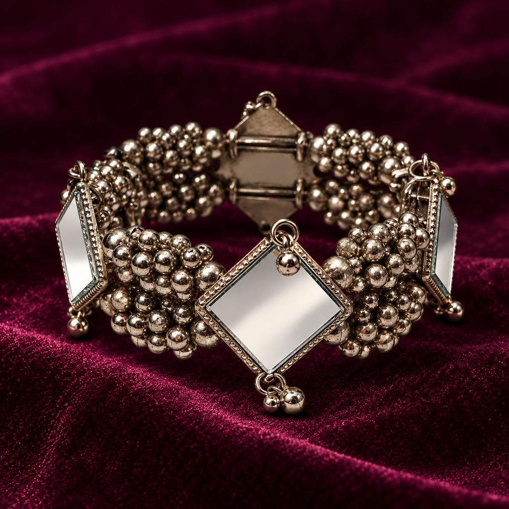 Aaina Oxidised Mirror Bead Bracelet | MyJhumki