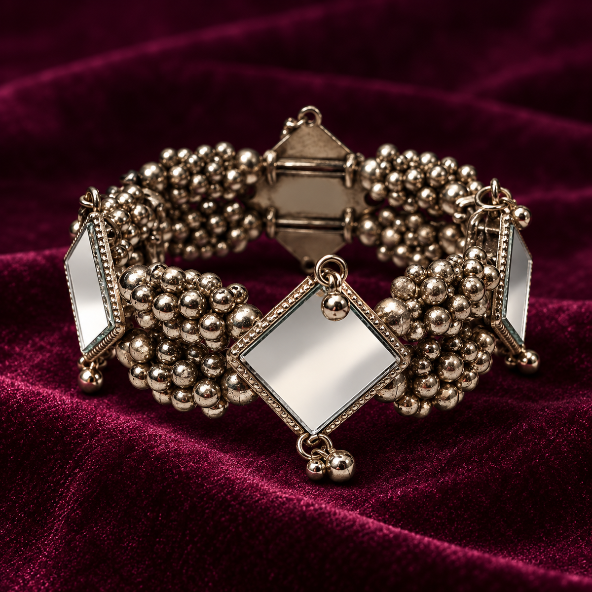 Aaina Oxidised Mirror Bead Bracelet | MyJhumki