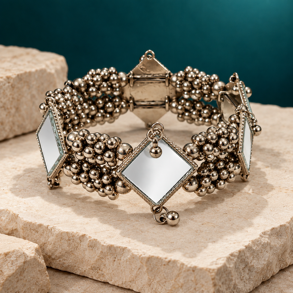Aaina Oxidised Mirror Bead Bracelet | MyJhumki
