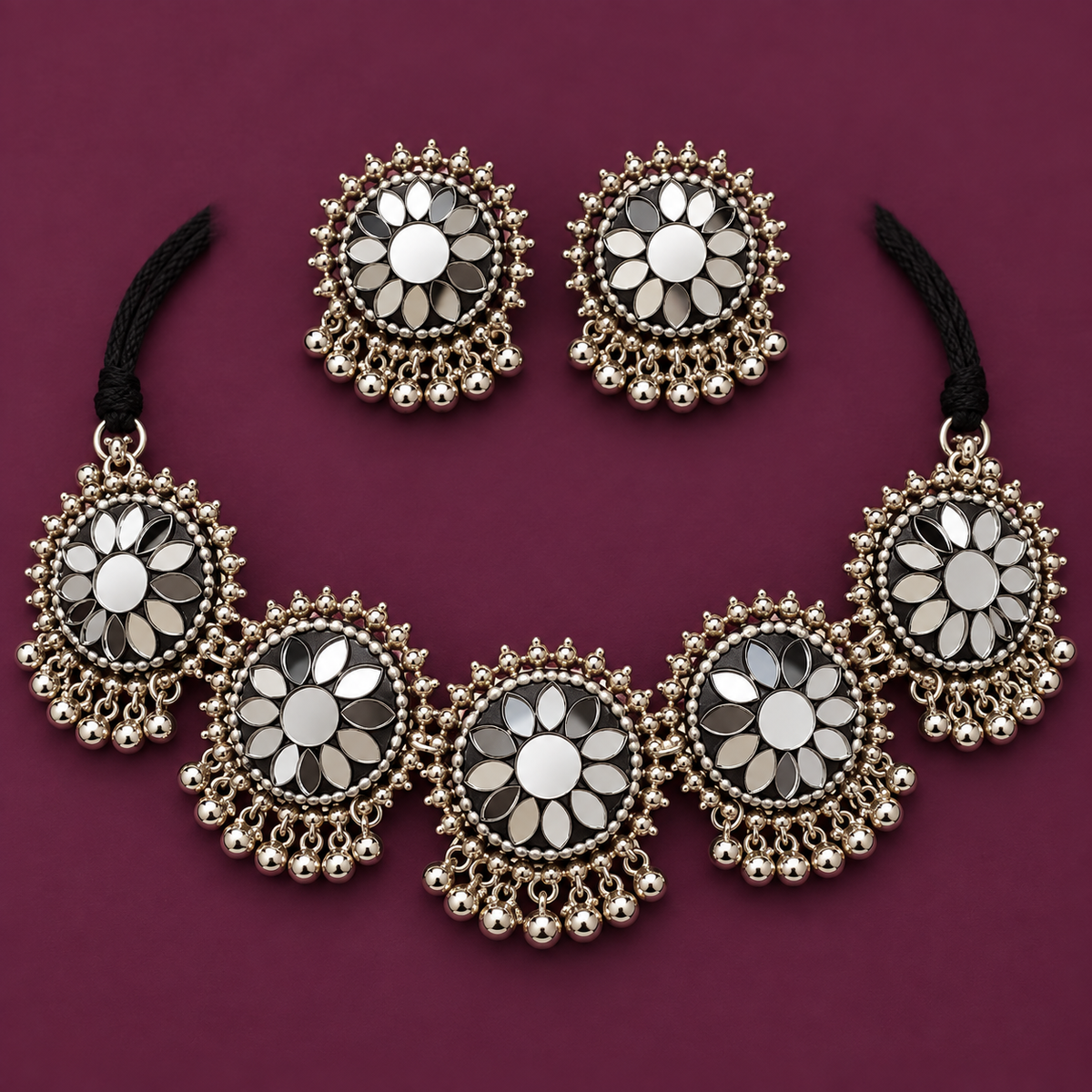 Aaina Phool Mirror Choker Set | MyJhumki