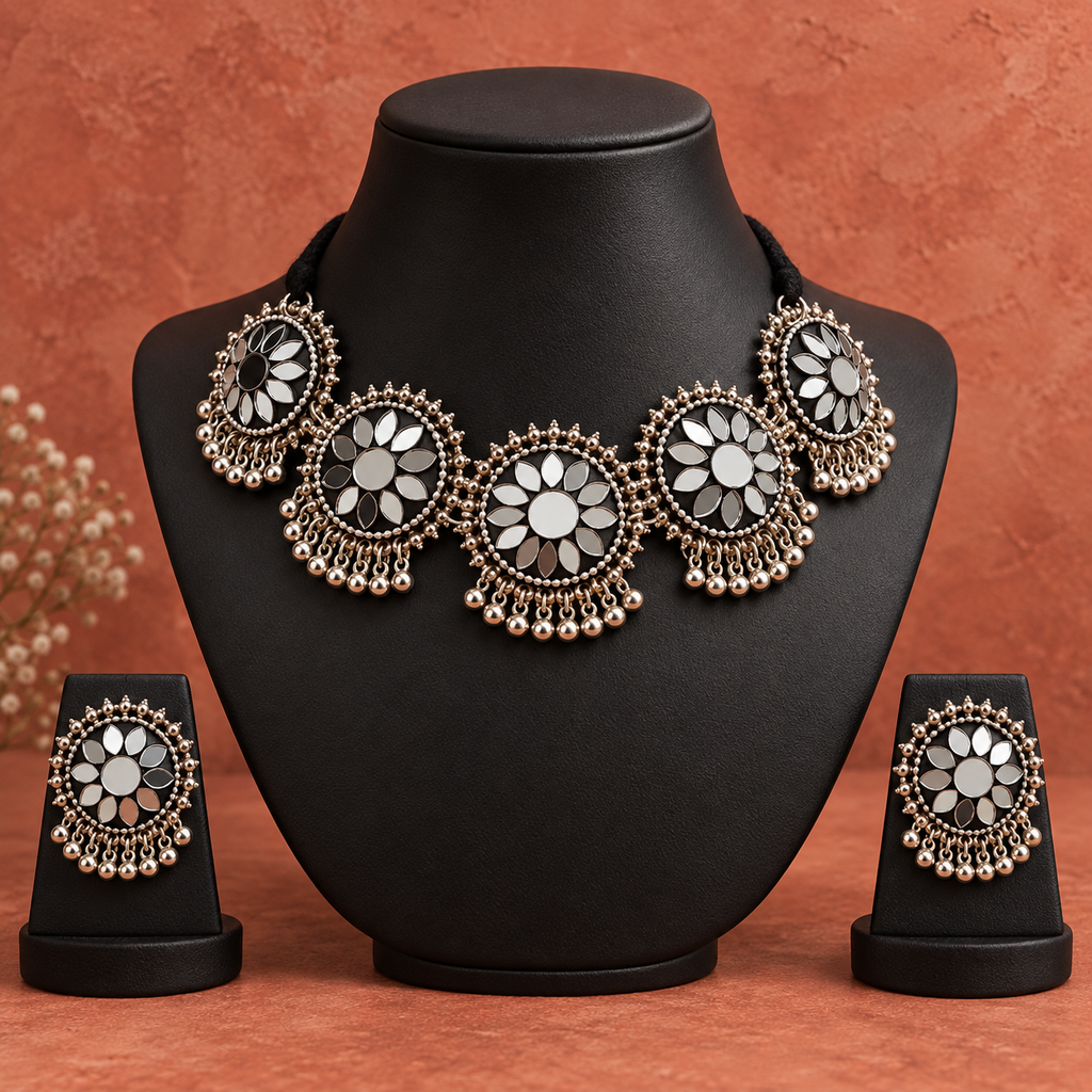 Aaina Phool Mirror Choker Set | MyJhumki