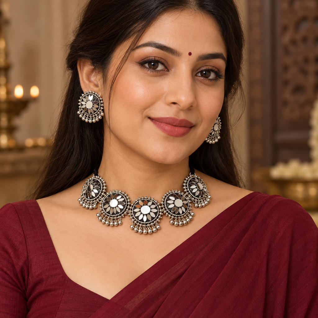 Aaina Phool Mirror Choker Set | MyJhumki