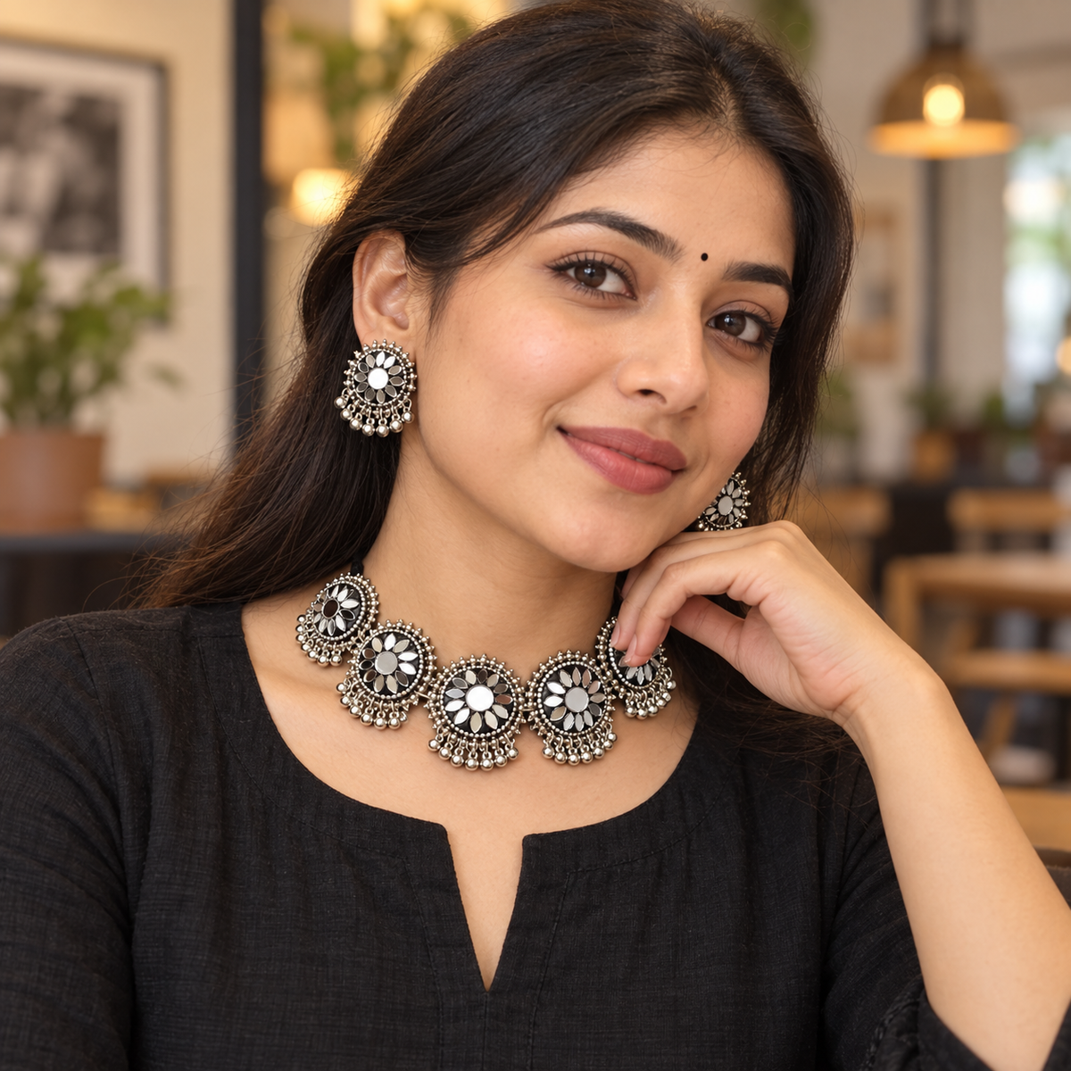 Aaina Phool Mirror Choker Set | MyJhumki
