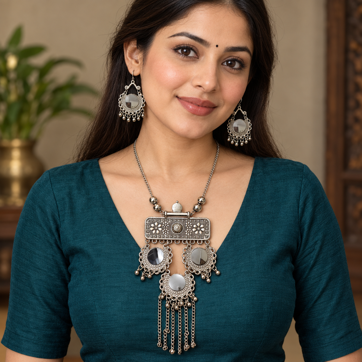 Aaina Rajsi Mirror Tassel Necklace Set | MyJhumki
