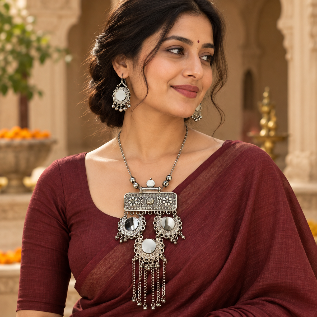 Aaina Rajsi Mirror Tassel Necklace Set | MyJhumki