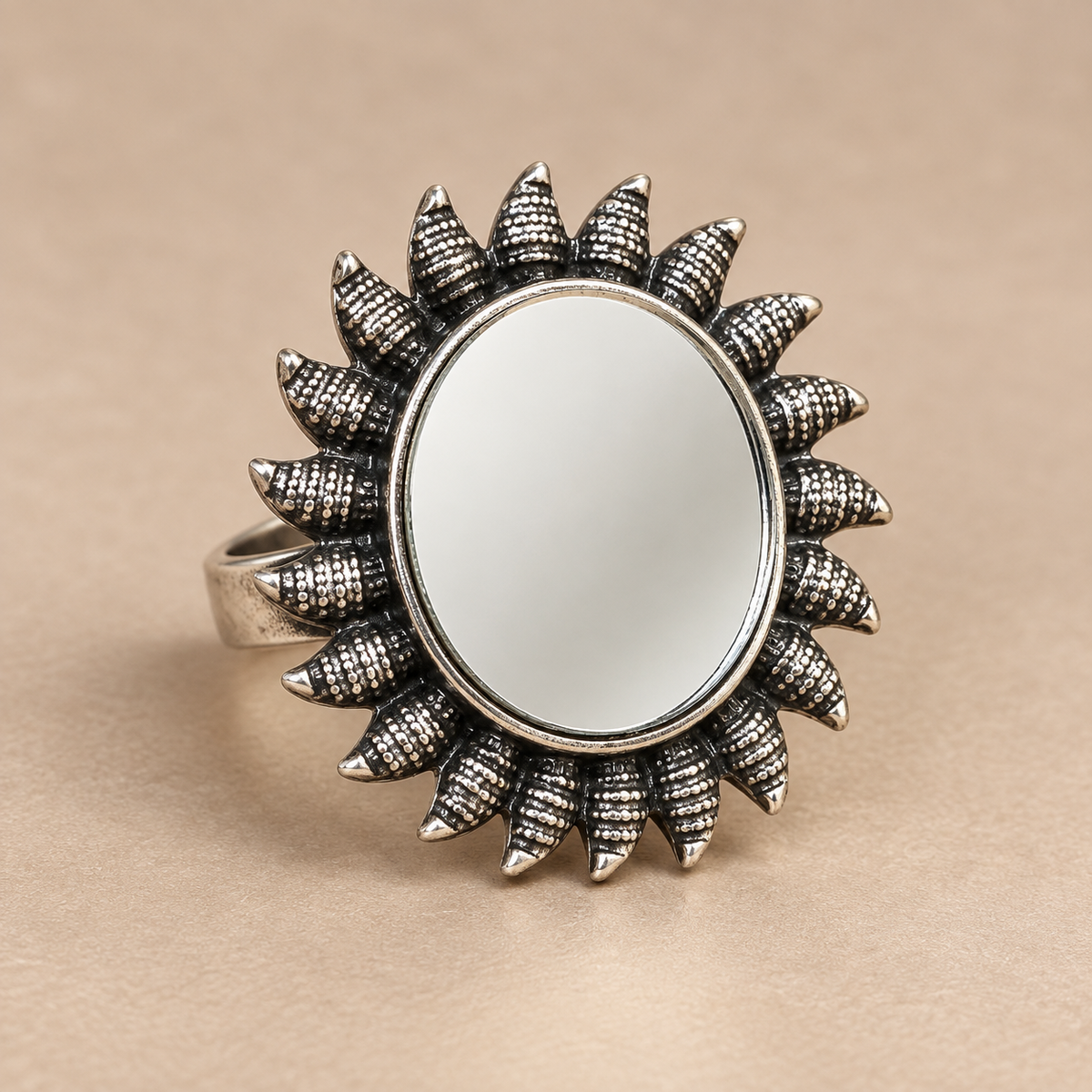 Aaina Surajmukhi Oxidised Mirror Ring | MyJhumki