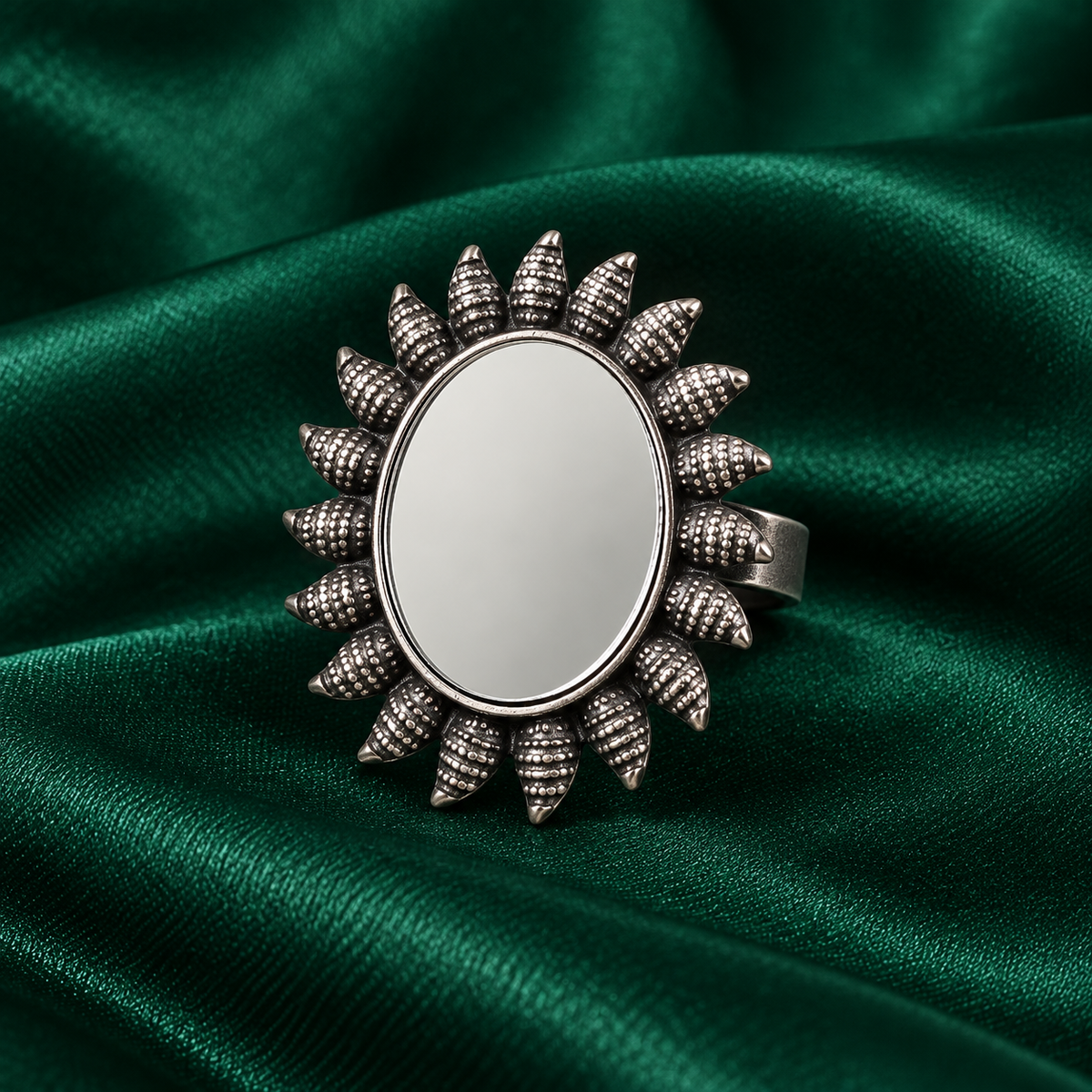 Aaina Surajmukhi Oxidised Mirror Ring | MyJhumki