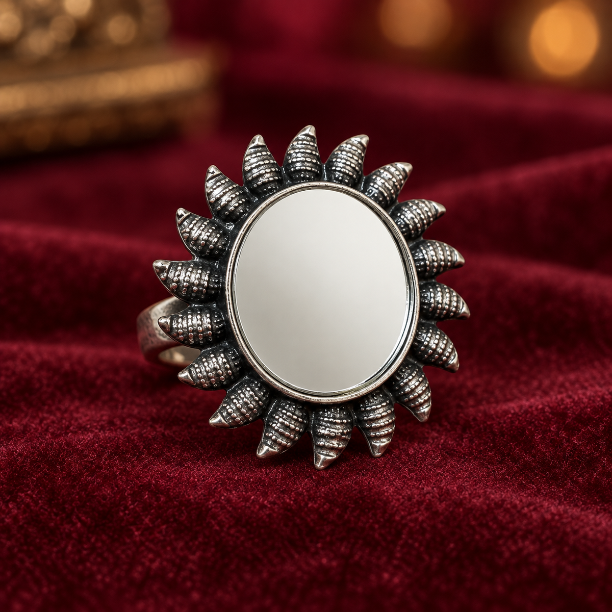 Aaina Surajmukhi Oxidised Mirror Ring | MyJhumki