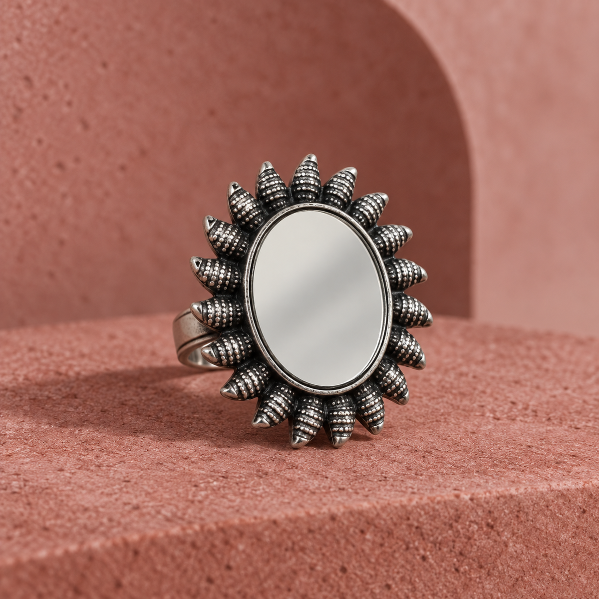 Aaina Surajmukhi Oxidised Mirror Ring | MyJhumki
