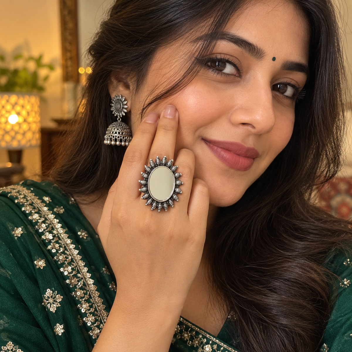 Aaina Surajmukhi Oxidised Mirror Ring | MyJhumki