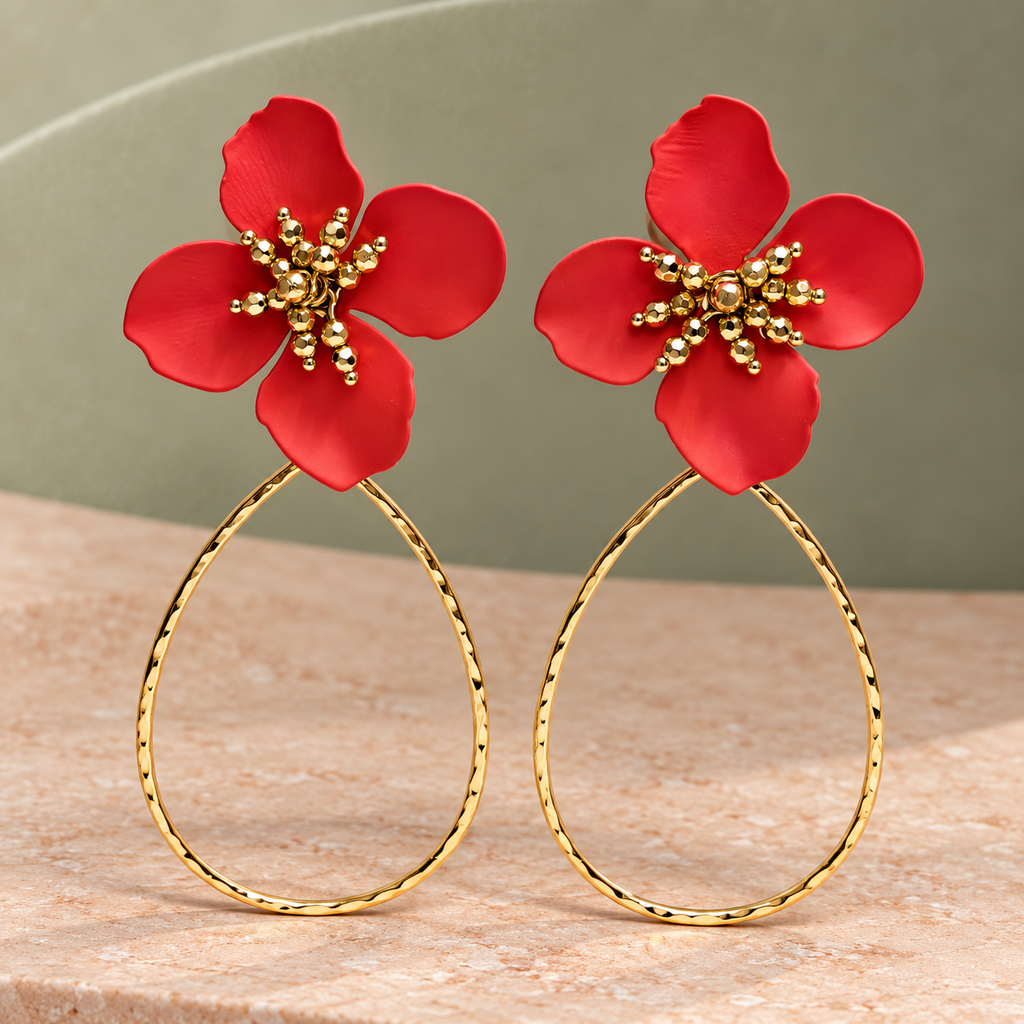 Aaradhya Coral Bloom Teardrop Earrings | MyJhumki
