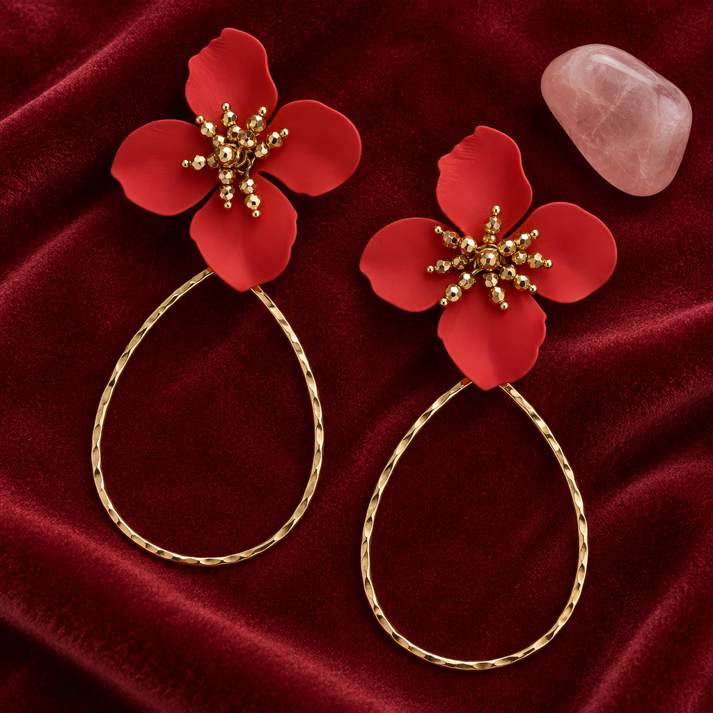 Aaradhya Coral Bloom Teardrop Earrings | MyJhumki