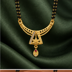 Aarika Crescent Bloom Mangalsutra on a forest green silk backdrop