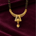 Aarika Crescent Bloom Mangalsutra on a wine velvet backdrop