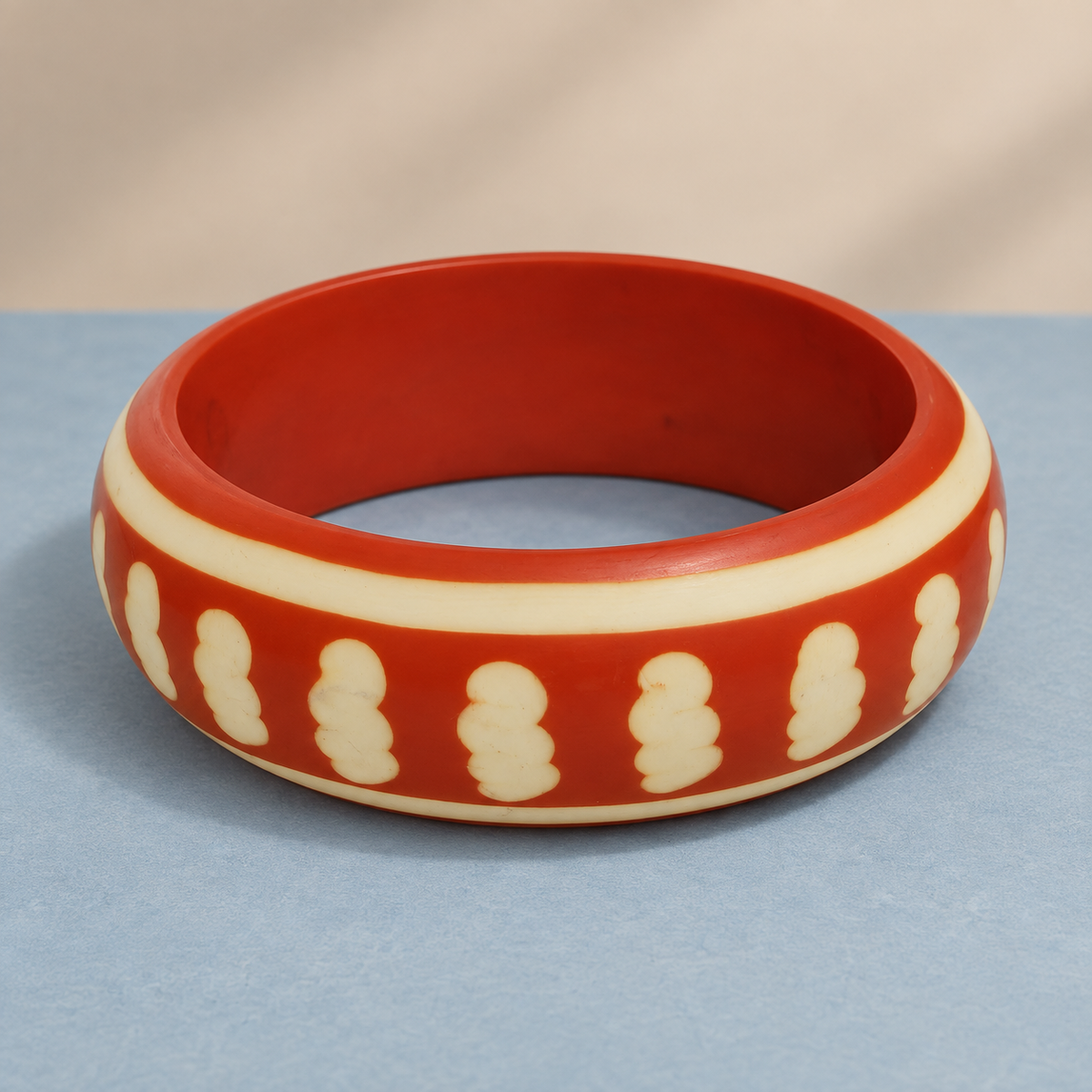 Aarika Ivory Motif Terracotta Acrylic Bangle | MyJhumki