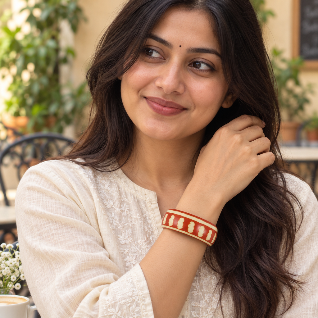 Aarika Ivory Motif Terracotta Acrylic Bangle | MyJhumki