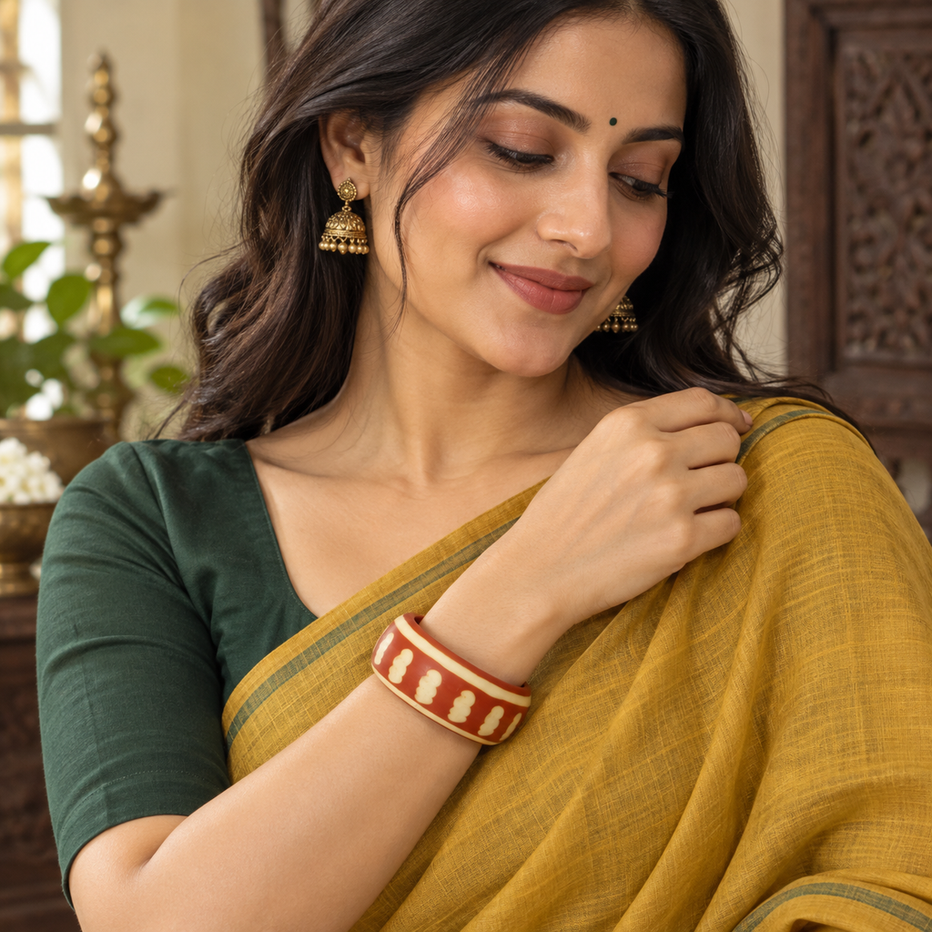 Aarika Ivory Motif Terracotta Acrylic Bangle | MyJhumki