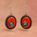 Aarika Orange Oxidised Silver Oval Earrings | MyJhumki