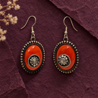 Aarika Orange Oxidised Silver Oval Earrings | MyJhumki