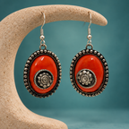 Aarika Orange Oxidised Silver Oval Earrings | MyJhumki