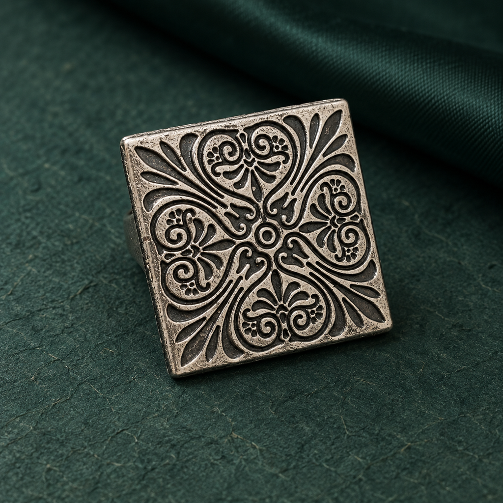 Aarika Heritage Square Oxidised Ring | MyJhumki