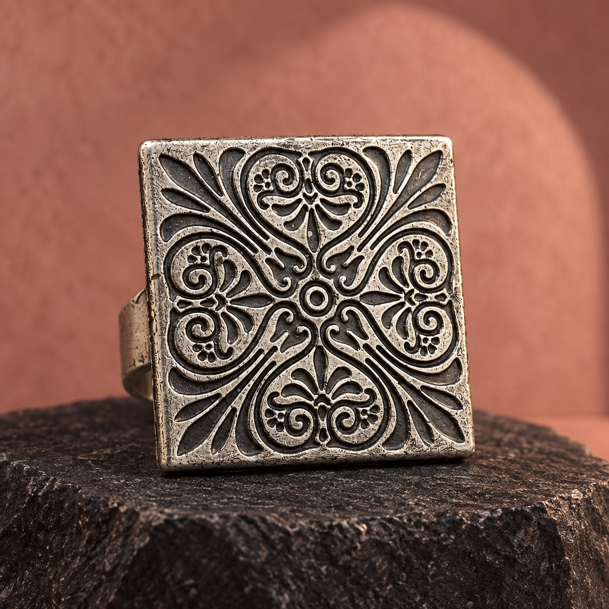 Aarika Heritage Square Oxidised Ring | MyJhumki