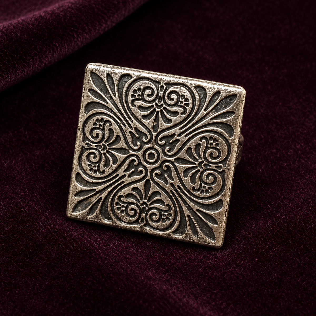 Aarika Heritage Square Oxidised Ring | MyJhumki