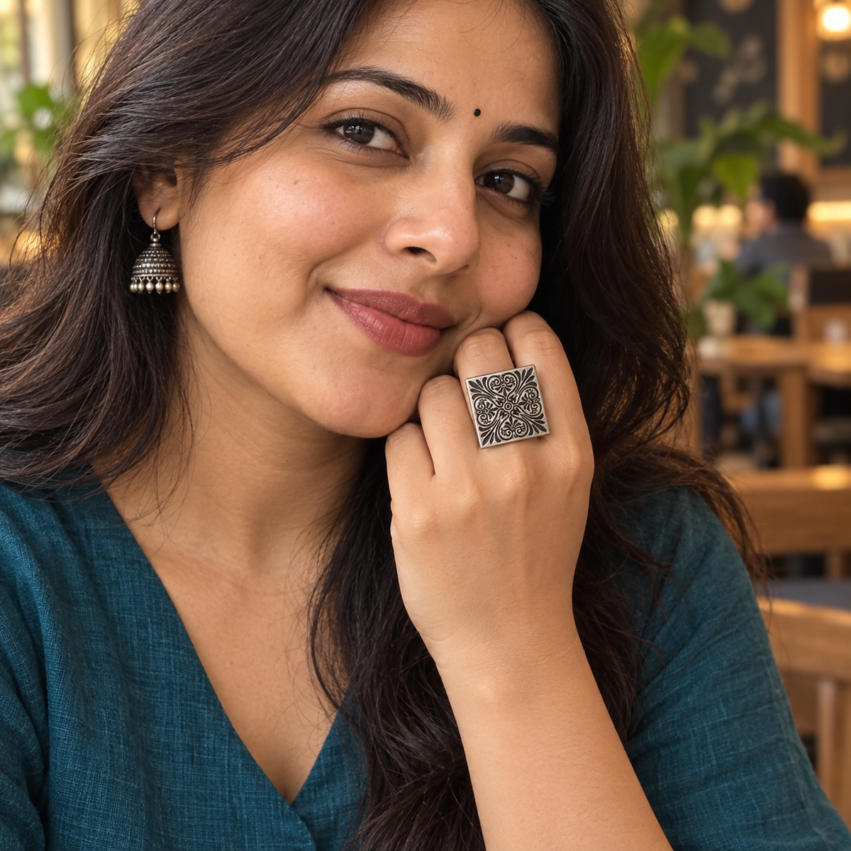 Aarika Heritage Square Oxidised Ring | MyJhumki