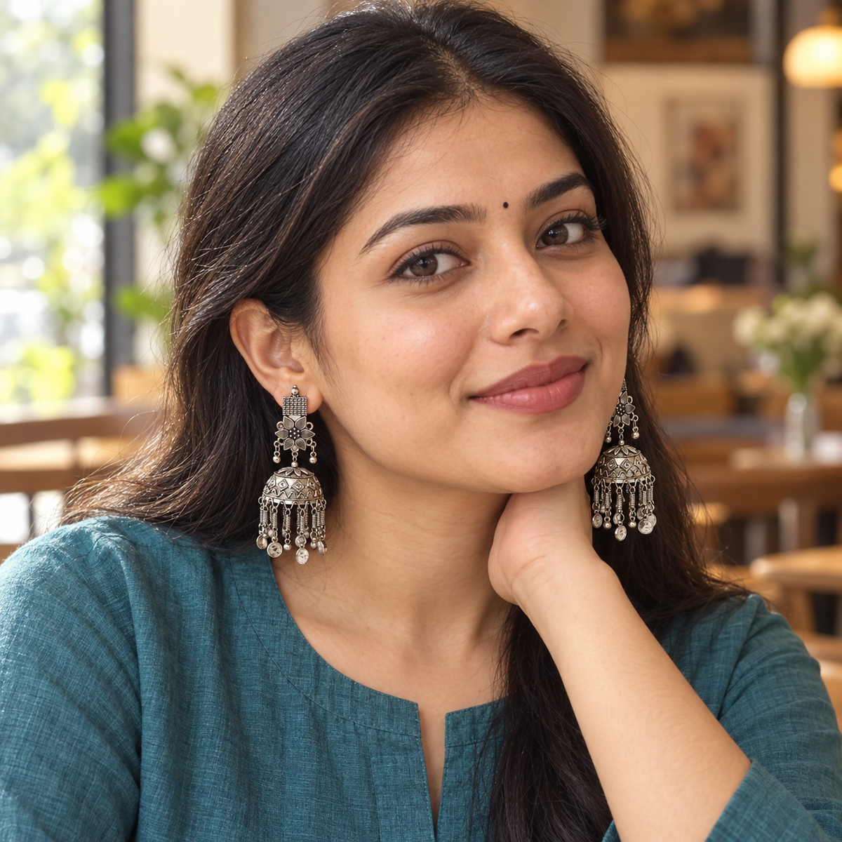 Aarohi Coin Tassel Oxidised Jhumka | MyJhumki