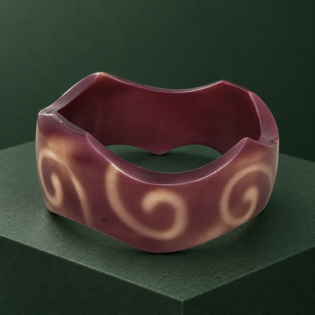 Aarohi Ivory Swirl Mauve Acrylic Bangle | MyJhumki