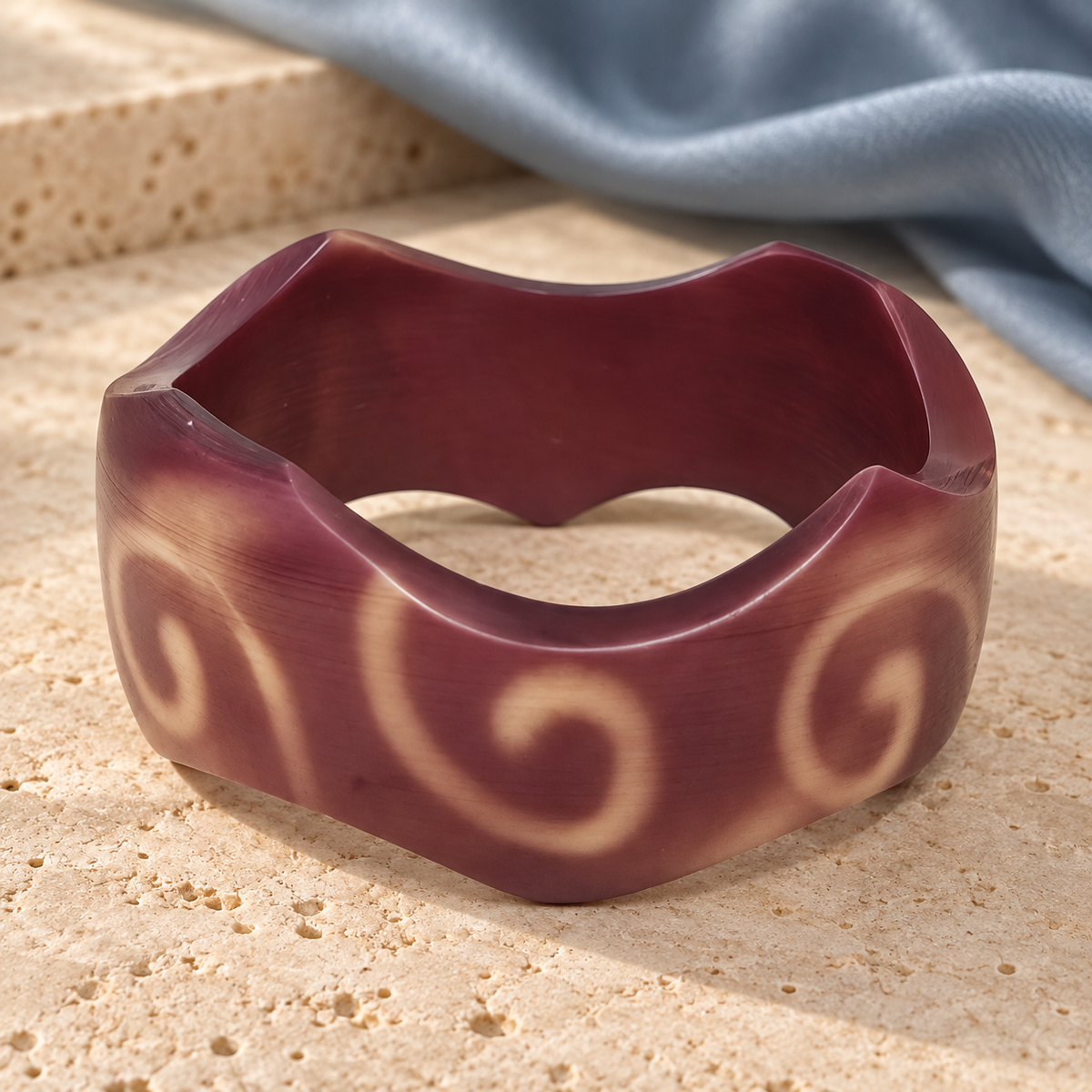 Aarohi Ivory Swirl Mauve Acrylic Bangle | MyJhumki