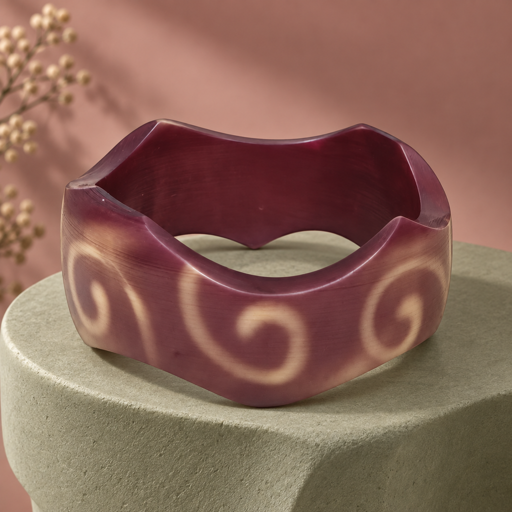 Aarohi Ivory Swirl Mauve Acrylic Bangle | MyJhumki