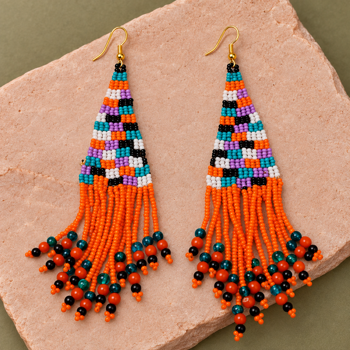 Aarohi Orange Beaded Tassel Earrings | MyJhumki