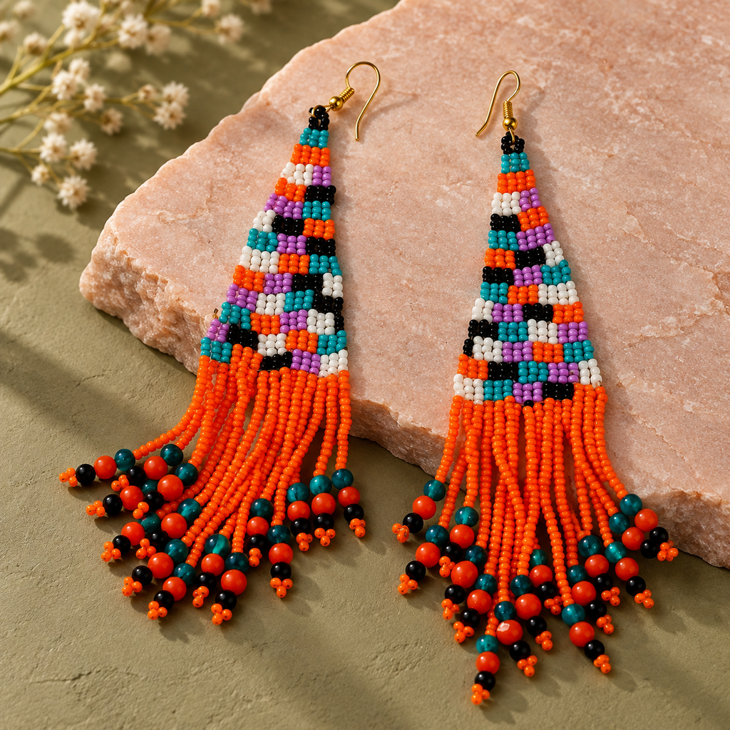 Aarohi Orange Beaded Tassel Earrings | MyJhumki