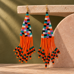 Aarohi Orange Beaded Tassel Earrings | MyJhumki