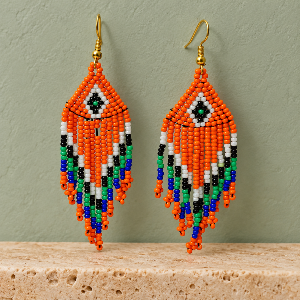Aarohi Orange Multicolour Beaded Fringe Earrings | MyJhumki