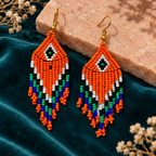 Aarohi Orange Multicolour Beaded Fringe Earrings | MyJhumki
