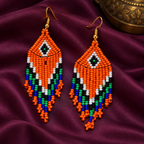 Aarohi Orange Multicolour Beaded Fringe Earrings | MyJhumki