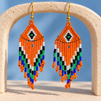 Aarohi Orange Multicolour Beaded Fringe Earrings | MyJhumki