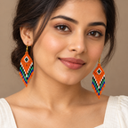 Aarohi Orange Multicolour Beaded Fringe Earrings | MyJhumki