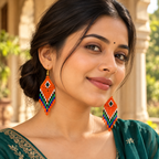 Aarohi Orange Multicolour Beaded Fringe Earrings | MyJhumki