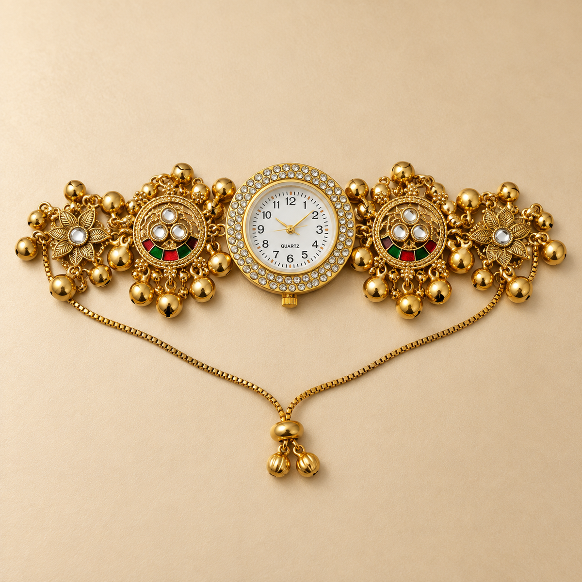 Aarzoo Kundan Crystal Halo Kashmiri Jewellery Watch by MyJhumki