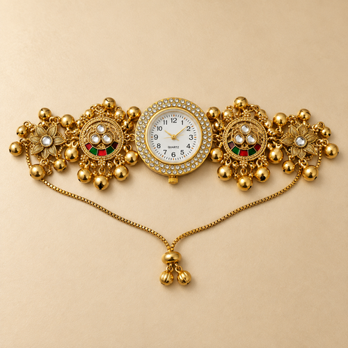 Aarzoo Kundan Crystal Halo Kashmiri Jewellery Watch by MyJhumki