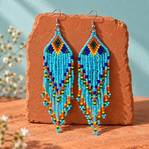 Aasma Sky Blue Beaded Fringe Earrings | MyJhumki