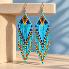 Aasma Sky Blue Beaded Fringe Earrings | MyJhumki