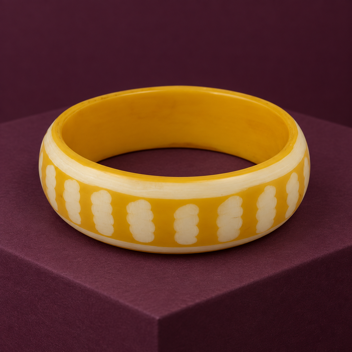 Ahaana Ivory Dash Mustard Acrylic Bangle | MyJhumki