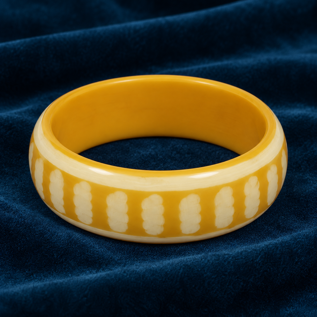 Ahaana Ivory Dash Mustard Acrylic Bangle | MyJhumki