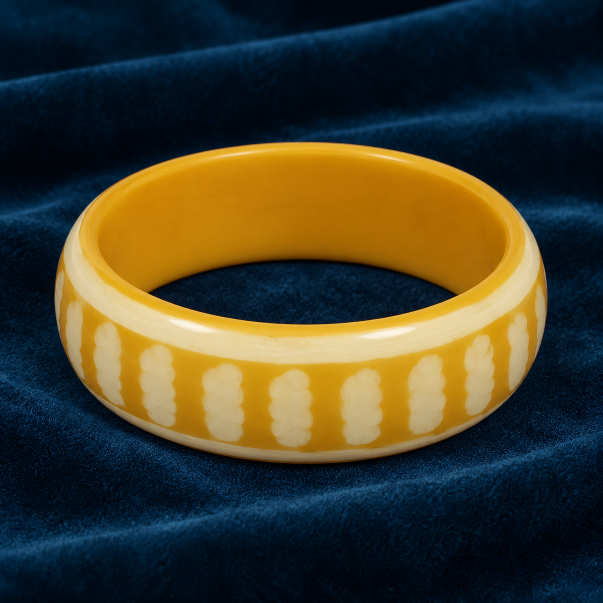 Ahaana Ivory Dash Mustard Acrylic Bangle | MyJhumki